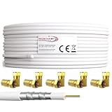 Redstar24 100m Koaxial SAT Kabel 135dB Digital Antennenkabel 5-Fach geschirmt für Ultra HD 4K DVB-S / S2 DVB-C/C2 und DVB-T BK Anlagen | Koaxialkabel Weiß inkl. 10 vergoldete F-Stecker (Weiß, 100m)