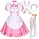 Zilosconcy Damen French Maid Dress Cosplay Kostüm Maid Outfit 4 Pcs Maid Dress Kleid Mit Kopfbedeckung Sexy Minikleid Weiße Schürze Dienstmädchen Costume Anime Girl Mittelalter Kleidung