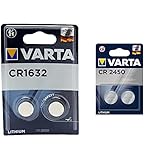 VARTA Batterien Electronics CR1632 Lithium Knopfzellen (2er Pack) & Batterien Electronics CR2450 Lithium Knopfzelle 2er Pack Knopfzellen in Original 2er Blisterverpackung