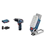 Bosch Professional 12V System Akkuschrauber GSR 12V-35 (2x 3,0 Ah Akku, 12 Volt, max. Drehmoment hart/weich: 35/20 Nm) & 12V System Akku LED-Lampe GLI 12V-330 (330 Lumen, Betriebszeit: 180 min/Ah)