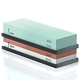 FINEW Professional Schleifstein Set, Wetzstein für Prämie 2-in-1 Doppelseitiger Messerschärfe, Körnung 400/1000 3000/8000 Grit Abziehstein mit Rutschfestem Silikonhalter für M