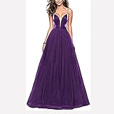 yhfshop Damen Abendkleid Lange,Langes Elegantes Partykleid aus Tüll-Purple C_46,Damen Kleid Festliche Kleider Brautjung