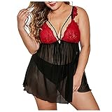 BIBOKAOKE Dessous Damen Sexy Unterwäsche Große Größen Spitze Lingerie Dessous Set Transparent V-Ausschnitt Übergroß Babydoll Damen Kleider Nachtwäsche Sleepwear Reizwäsche mit Slip