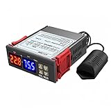 STC-3028 Digital-Temperaturregler, AC110~220V Thermostatregler mit doppeltem NTC-Sensorsondenkühler (schwarz) 24V S