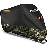 Favoto Verbesserte Version Motorradabdeckung Wasserdicht Motorrad Abdeckplane Outdoor Motorradgarage Motorroller Abdeckung Winterfest mit 2 Gürtelschnalle Schwarz-Camouflage XXL 245cmx105cmx125