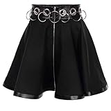 goodjinHH Damen High Waist Röcke Gothic Punk A-Linie Rock Kurzer Rock Schwarz Creolen Ausschnitt Nähte Reißverschluss Aushöhlen Kurzer Minirock (Schwarz , L)