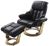 Robas Lund Sessel Leder Relaxsessel TV Sessel mit Hocker bis 130 Kg, Fernsehsessel Echtleder schwarz, Calgary