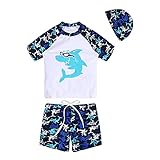 Alvivi Jungen Badeanzug Bademode Langarm Badeshirt mit Badeshorts Hai Druck Kinder Badebekleidung Sommer Schwimmanzug Wettkampf Surfen C Weiß Kurzarm 140-152