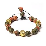 Unisex Natursteine ​​Perlen Armbänder Goldene Farbe Perle Charm Unakite Tigerauge Alabaster Stein Armbänder attraktives Schmuckgeschenk (Metallfarbe: 3.Alabaster)