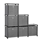 SONGMICS Steckregal 6 Würfel Aufbewahrungssystem mit 6 Stoffboxen DIY Schrank multifunktional mit robustem Metallrahmen Gummihammer 105 x 105 x 30 (B x H x T) Schwarz LSN66B