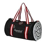 Elbenwald Supernatural Sporttasche mit Serienlogo und Anti Possession Symbol 50 x 28 x 26 cm schwarz mit rot-weißen Henk