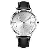 XYZK Herren-Armbanduhr, Luxus-Quarz-Armbanduhr, wasserdicht, Lederarmband, Relogio Masculino Reloj Hombre, silberfarb