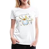Spreadshirt Der kleine Prinz mit Fuchs auf Planeten Frauen Premium T-Shirt, L, Weiß