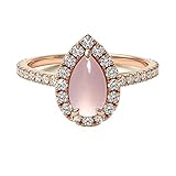 Gemsonclick Natur-Rosenquarz Roségold Ring Birnenform Halo Letest Design Hochzeit Verlobung Handgefertigt und Modeschmuck 66