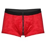 dPois Herren Boxershorts Weihnachten Slip Unterhose mit Zipper Ouvert Briefs Shorts Retroshorts Samt Unterwäsche Dessous Weihnachtsmann Kostüm Rot M