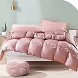 90% Weiße Entendaunen Winter Bettdecke, Verdickte Warme Antibakterielle Daunendecke Mit Corner Tabs, Einzel-Doppelbett Steppdecke Mit Aufbewahrungstasche(Size:220 * 240cm/1100g,Color:Rosa)