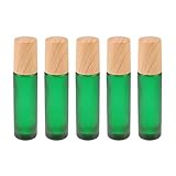 SOLUSTRE 5Pcs 10Ml Ätherisches Öl Roller Flaschen Leere Nachfüllbare Parfüm Probe Flaschen mit Edelstahl Kugeln Tragbare Holz Deckel Flasche Grü