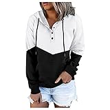 Herbst-Sweatshirts für Frauen, Hoodies Pullover, Farbblock, Kordelzug, Kapuzen-Sweatshirts mit langen Ärmeln, Weiß, S