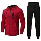 Herren Trainingsanzug Set Jogginganzug Baumwolle Männer Sportanzug mit Kapuze Herren Hoodie Anzug Und Sporthose Solid Lässig Kapuzenjacke Jogging Sportswear Kapuzenpullover Langarm Zip Freizeitanzug