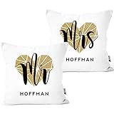SpecialMe® Mr & Mrs Partner Kissen-Bezüge 2er Set personalisiert mit Namen als Geschenk zur Hochzeit Polygon Herz weiß 40cm x 40