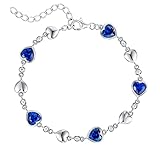 CACESTONE Damen Armband 925 Sterling Silber Herz Geburtsstein Armband mit Saphir, September Geburtstag Geschenke für Frauen Mädchen, 21