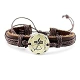 NovaLuna – Retro Sternzeichen Armband aus braunem Kundstleder in Wickeloptik 'Brown Zodiac' mit Schiebeknoten-Verluss Tierkreis– Herren Damen Unisex Armband Accessoire Schmuck in -BRAUN SCHÜTZE