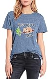 Funny Lazy Faultier Just Do It Later Vintage Sommer Damen Kurzarm Neuheit T-Shirt, hellblau, XXL