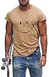 WINKEEY Shirt Herren Smile Oversized Sommer Tshirt Sport Kurzarm, Beige XXL