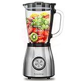 Bonsenkitchen Standmixer, Mixer Smoothie Maker Glas Steel 2-in-1, 1.5L Glasbehälter,4-Klingen-Edelstahlmesser, Ice-Crush Funktion, für Smoothies und Getränk und G