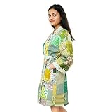 Handicraft Bazarr Damen Steppdecke Kimono Vintage Kantha Bademantel Überwurf Nachtwäsche Badeanzug Handgemacht Paisley Bikini Cover Up Strandkleidung Robe Freie Größe, grün, O