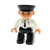 LEGO 1 x Duplo Figur Mann Hose schwarz Hemd Weiss mit Krawatte Flugzeug Logo Mütze Hut schwarz Lächeln Pilot Flughafen Set 5595 47394pb120