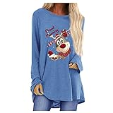 Weihnachten Pullover Damen Weihnachtselch Bedruckt Longshirt Langarm Rundhals T-Shirt Damen Bluse Herbst-Winter Mode Lässig Langarmshirt Sweatshirt Alltag Bequeme Basic Shirt Blusen Oberteil Top