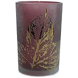 Exner Windlicht Blatt Kerzenhalter Beere Rosa Violett Gold - rundes Tischlicht aus Glas Herbst Winter Dek