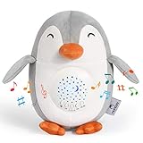 Momcozy Einschlafhilfe für Babys, Tragbarer Pinguin aus Plüsch Baby Spieluhr mit 15 Beruhigende Musik, 3 Farben Nachtlicht mit Sternenhimmel Projektor, Weinen-Sensorfunk