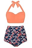 Aixy Zweiteiliger Damen-Badeanzug mit hoher Taille und Bügel, Halfter Orange-1, S