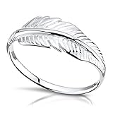 MATERIA Feder Ringe Damen Silber 925 - Silberring Natur Blatt Federn filigran 18,2mm in Ring-Box SR-160-57