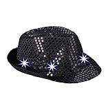 Relaxdays 10023897_46 Pailletten Hut, 6 blinkende LED, mit Glitzer, Männer & Frauen, JGA, Fasching, Partyhut, Einheitsgröße, schwarz, Unisex – Erw