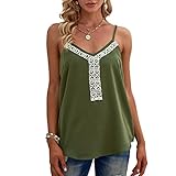 DOMBX Damen Tanktop Camisole Frauen Sexy Ärmellos V-Ausschnitt Träger Rückenfrei Spaghetti Weste Cami Shirts Übergröße Baumwolle Chiffon Patchwork Spitze Blumen Lose Tunika Crop-Tops T-Shirt B