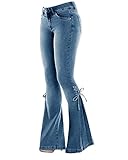 Kaxindeb Damen Jeans mit hoher Taille, niedliche Fliege, dehnbar, weites Bein - - M