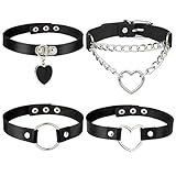 Comius Sharp Halsband Damen, 4 Stücke PU Leder Gotik Punk Rock Lederhalsband Halskette Set, Schwarz Einstellbar Kragen Halsband mit Spike N