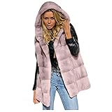 CCOOfhhc Pelzmantel Damen Lang Winter Pelzweste ärmellos mit Kaputze Plüschwesten Übergangsmantel Elegant Einfarbig Winterjacke Herbstjacke Große Größen Kapuzenjacke Kunstpelz Weste M