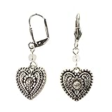 Alpenflüstern Trachten-Ohrhänger Strass-Herz - Damen-Trachtenschmuck, Trachten-Ohrringe Trachtenherz mit Strass-Stein antik-silber-farben DOR038