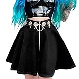 Geilisungren Damen Gothic Punk Röcke Schwarz Ring Aushöhlen Reißverschluss Minirock Hohe Taille Plissee Rock A-Line Kurze Rock Skater Sk