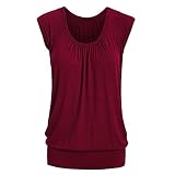 Kobay Damen Tops GroßE GrößEn Sommer Casual Bluse Rundhals Kurzarm T-Shirt(M,Weinrot)
