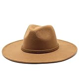 Fedora Trilby Filzhut Hut Big Brim Jazz Hat Ladies Fashion Casual Big Brim Felt Hat Men's Jazz Hat Felt Hat-Light Coffee_Adult 56-59C