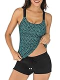 PANAX Damen Tankini Oberteil Bademode Badeanzug Strand Swimwear Badesuits Mode Beachwear Dunkelgrün, Größe L