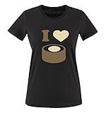 Comedy Shirts - I Love Sushi - Rolle - Damen T-Shirt - Schwarz/Hellbraun-Beige Gr. S