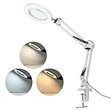 LED Lupenleuchte mit Klemme, Tomshine 8X Vergrößerungslampe Verstellbare Schwenkarmlampe Schreibtischlampe 3 Farbmodi Dimmbar für Tischhandwerk Werkbank Zum Lesen (weiß)