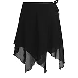 YiZYiF Damen Ballettrock Tanz Rock aus Chiffon Latein Cha Cha Rumba Wickelrock Unregelmäßige Rock Tanz Kostüm Mini Unterrock Schwarz One S