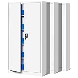 Jan Nowak 3er Set Aktenschrank C001H Büroschrank Metallschrank Stahlschrank Werkzeugschrank Stahlblech Pulverbeschichtet Flügeltürschrank Abschließbar 195 cm x 90 cm x 40 cm (weiß/weiß)